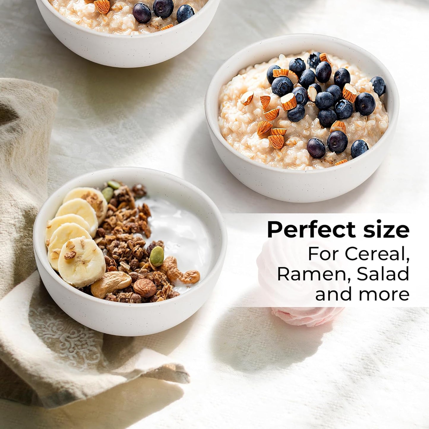 MIAMIO – Set of 4, 28 Ounce Ceramic Soup Bowls/Cereal Bowl Set for Salad, Oatmeal, Fruit, Rice – Dishwasher & Microwave Safe – Aura Collection (Creamy Cocoa, Bowls (4x))