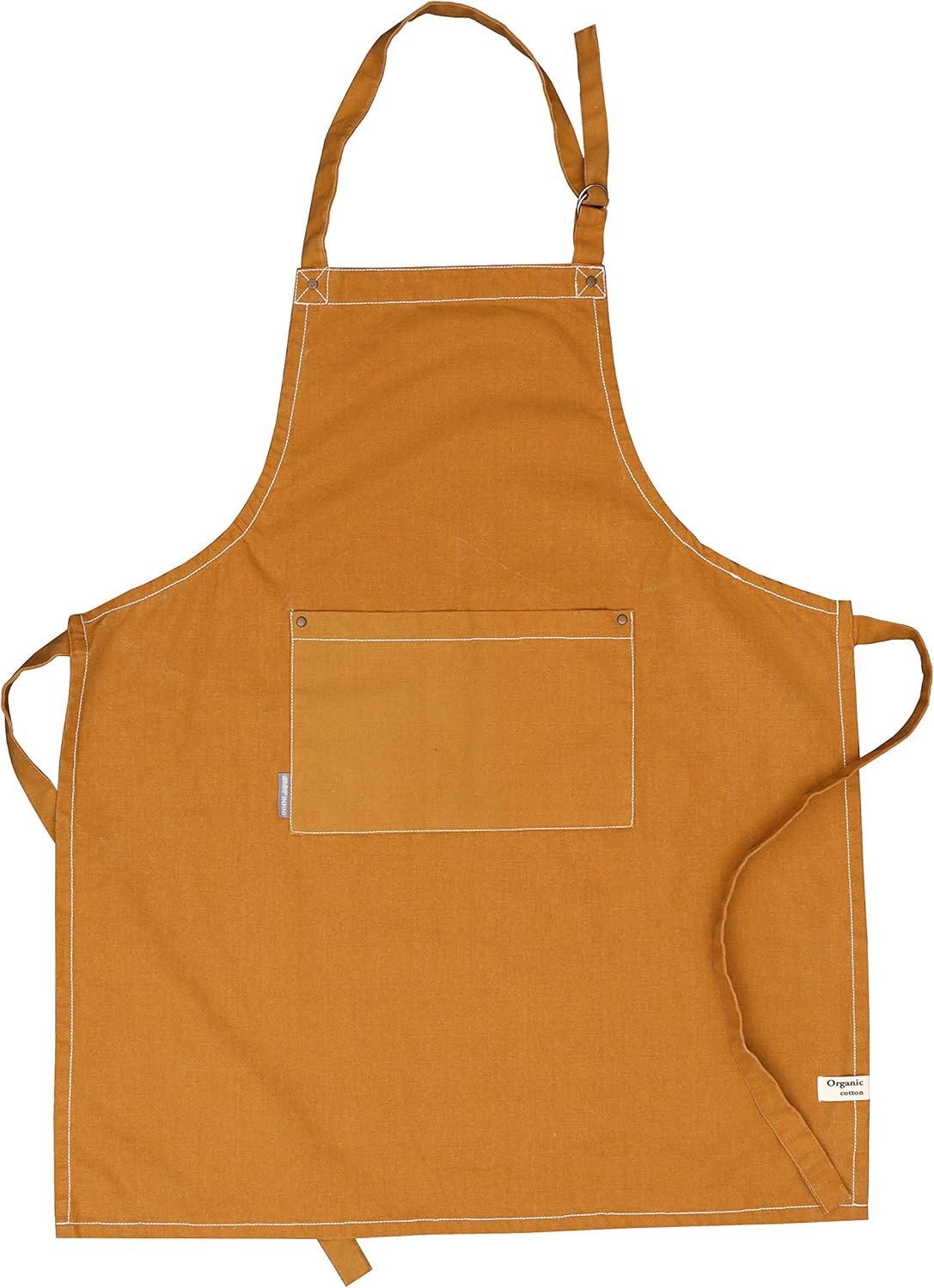 AMOUR INFINI Cotton Solid Aprons for Women with Pocket, Adjustable Strap and Waist Ties Washed Chef Aprons for Cooking, Baking and Gardening (27.5 x 33 Inches - Yellow)