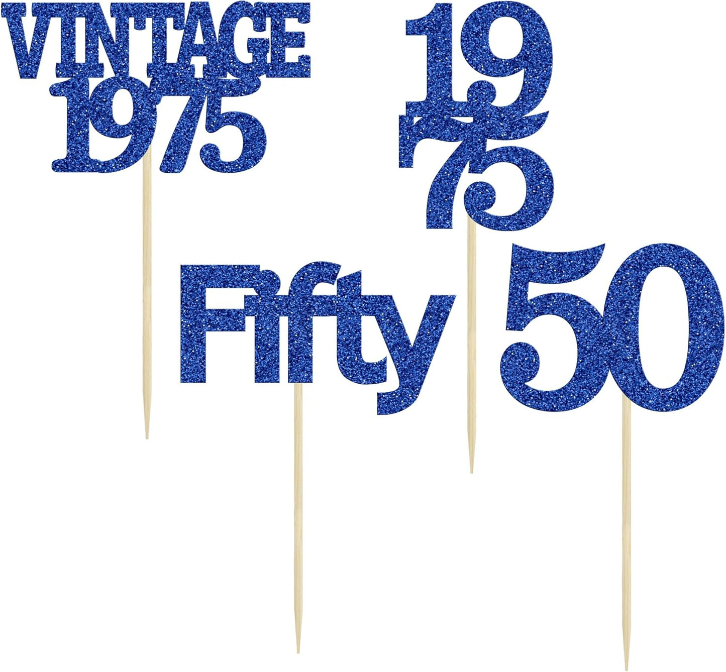 Gyufise 24Pcs Vintage 1975 Cupcake Toppers Cheers to 50 Fabulous Fifty Cupcake Picks 50th Birthday Wedding Anniversary Party Cake Decorations Supplies Deep Blue