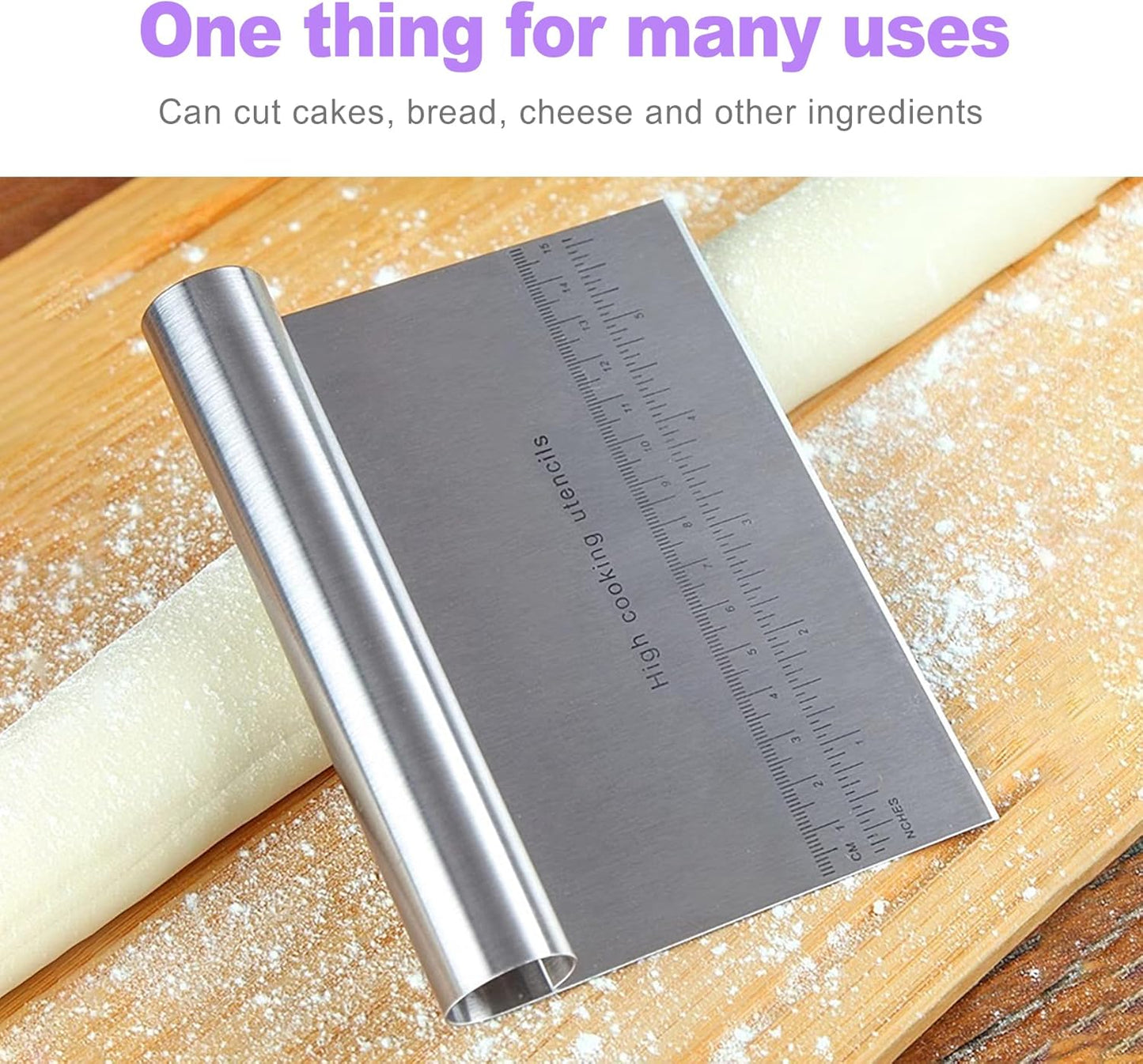 2 Pack Stainless Steel Dough Cutter Scraper Set - Bench Scraper & Pastry Knife with Measuring Marks - Bread Dough Baking Professional Kitchen Tool