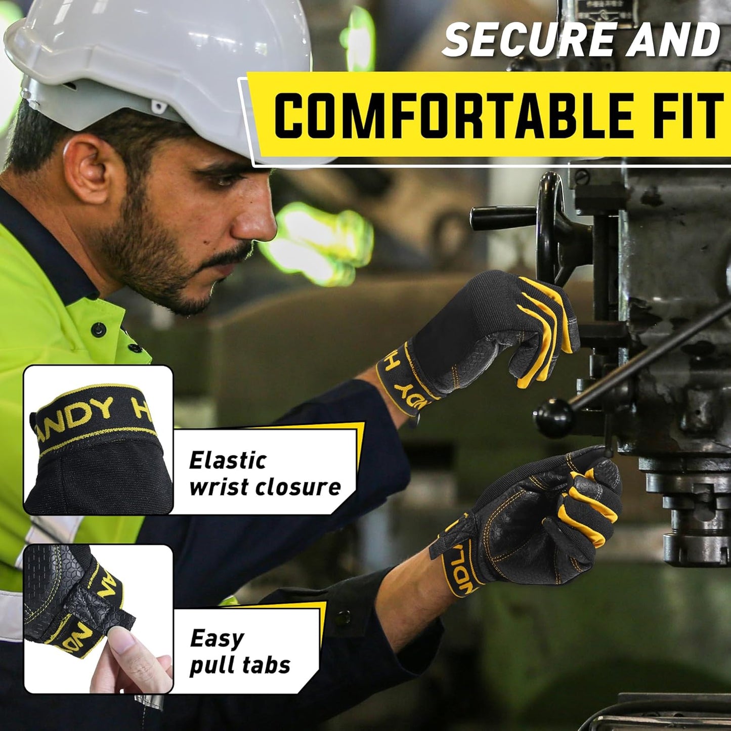 HANDLANDY Work Gloves for Men & Women, Utility Mechanic Working Gloves Touch Screen, Flexible Yard Work Gloves