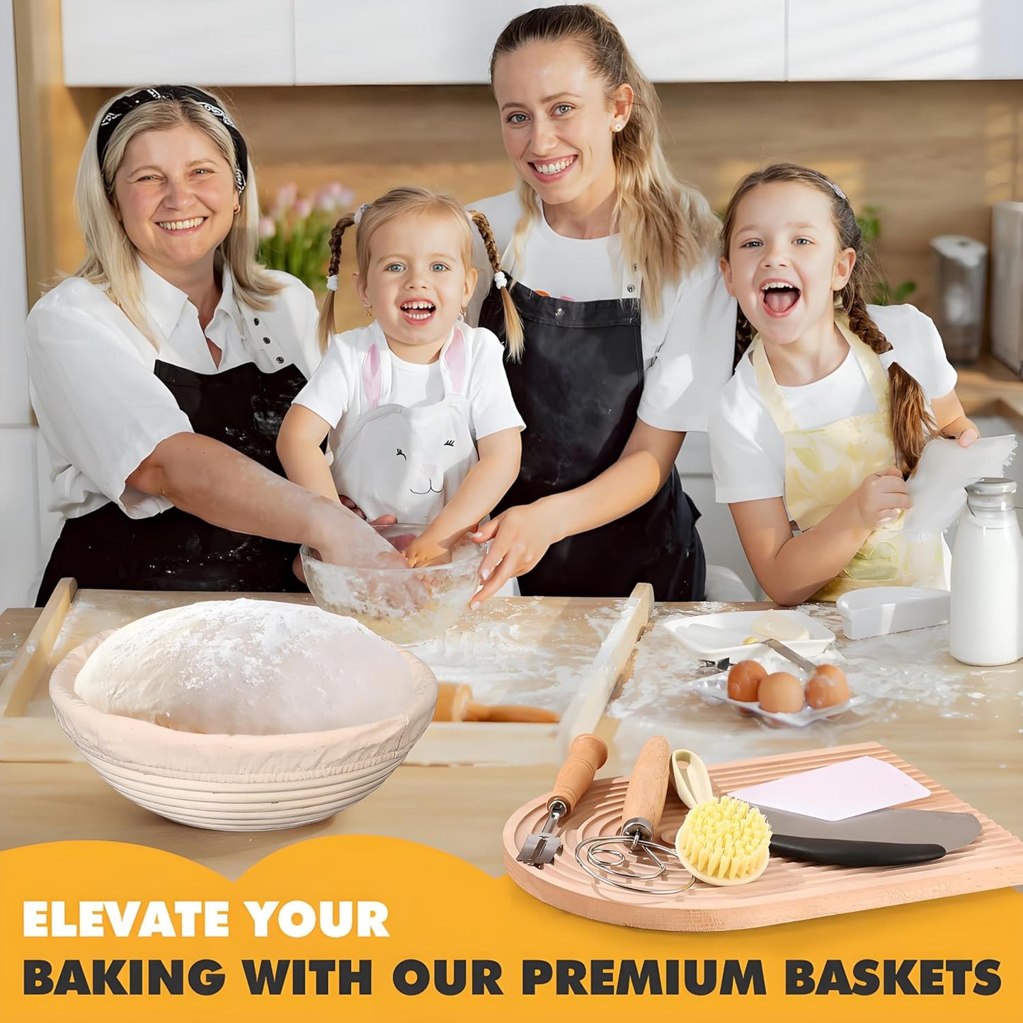 Sourdough Bread Baking Supplies, Bakery Premium Round Banneton Basket 2 Pack with Liner - Perfect Brotform Proofing Basket for Making Beautiful Bread