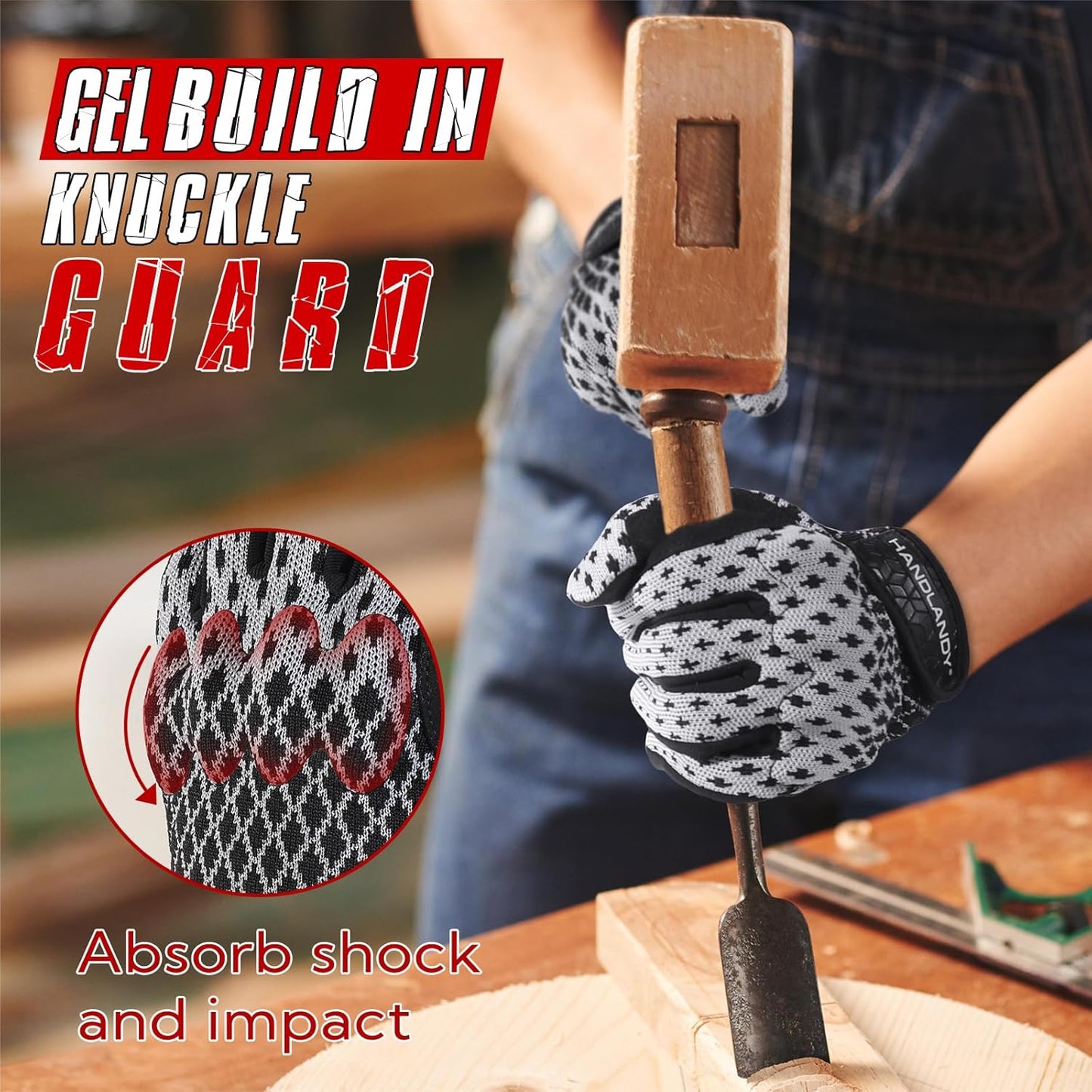 HANDLANDY Mens Work Gloves Touch screen, Utility Mechanic Gloves, Flexible Breathable Fit- Padded Knuckles & Palm