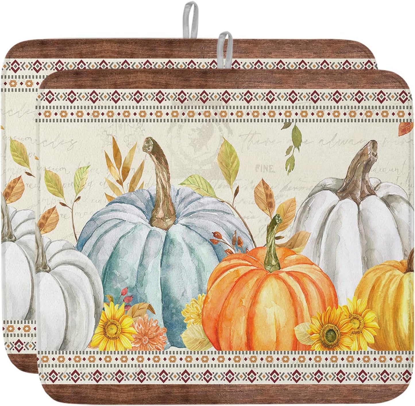 Fall Dish Drying Mat for Kitchen Counter Pumpkin Drying Pad Absorbent Drying Mats for Countertops Sinks Draining Racks Sunflower Eucalyptus Leaves Drainer Holiday Harvest Thanksgiving Decor 16x18