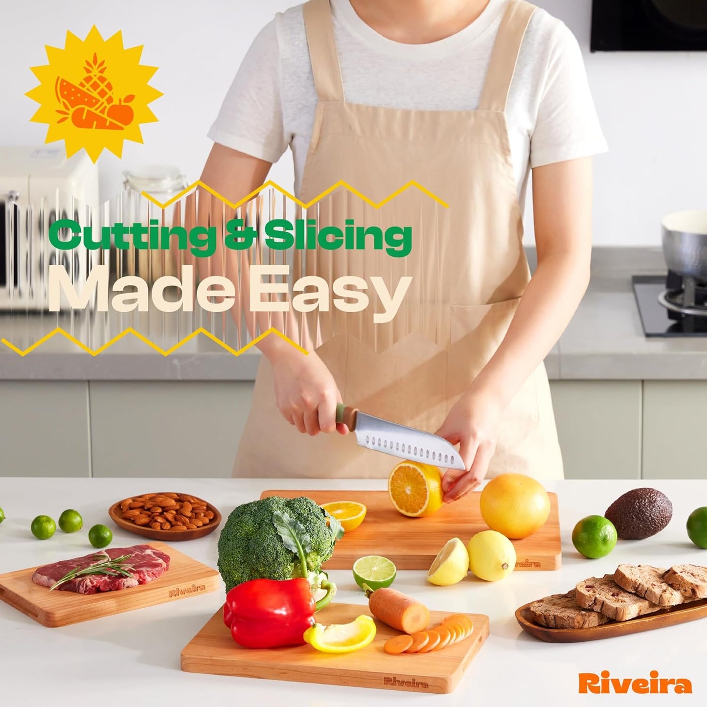 Riveira Cherry Wood Cutting Board – Gourmet Black Cherry Grandeur: 18 x 12 Wooden Cutting Board – Wooden Cutting Boards For Kitchen Decorative – Innovative Juice Grooves Cherry Wooden Chopping Board