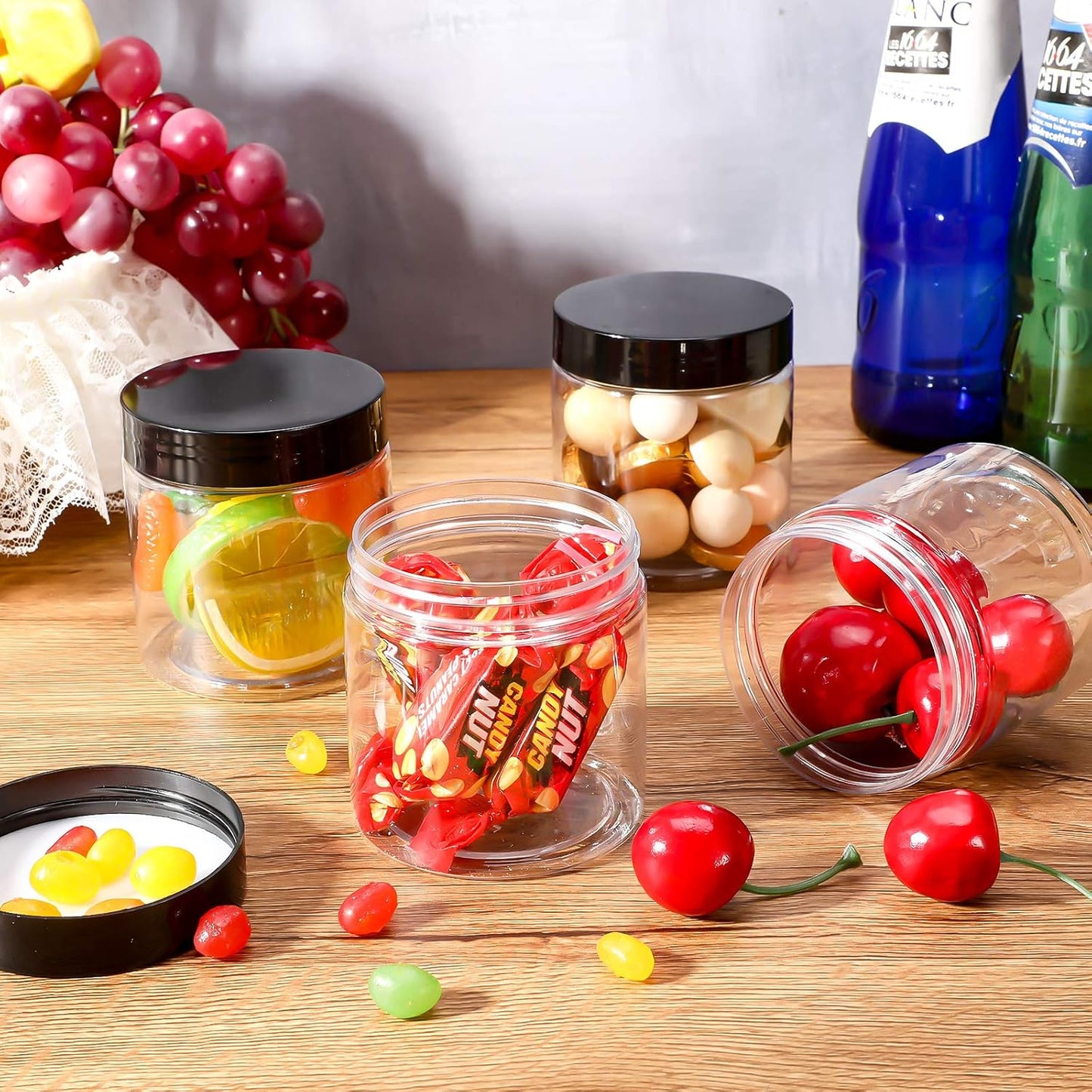 Patelai 4 Pieces Round Wide-mouth Leak Proof Plastic Container Jars with Lids for Travel Storage Makeup Beauty Products Face Creams Oils Salves Ointments DIY Making(8 Ounce,Black)