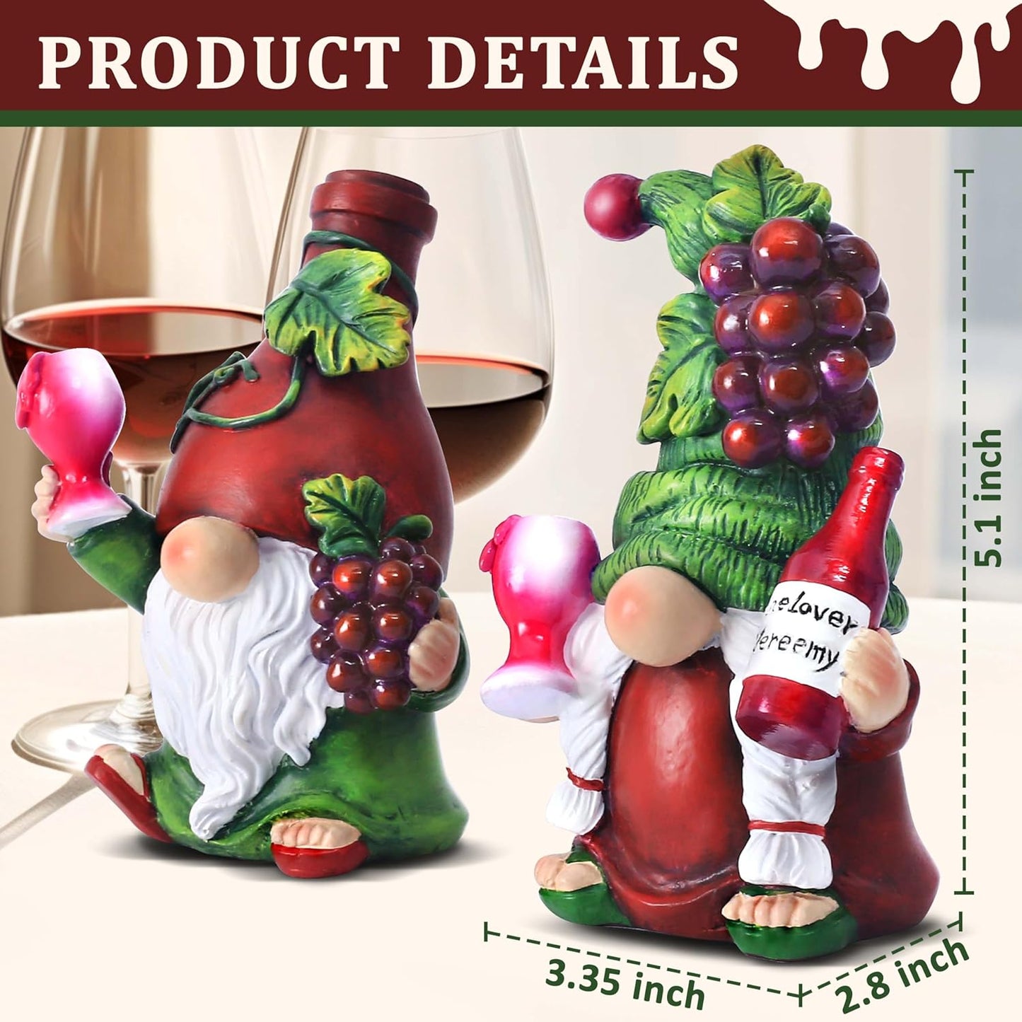 2PCS Wine Gnomes Figurines Home Decor Gnome Gifts for Women Collectible Statue Christmas Decorations for Dining Tables Tiered Pallets Wine Cabinet Living Room