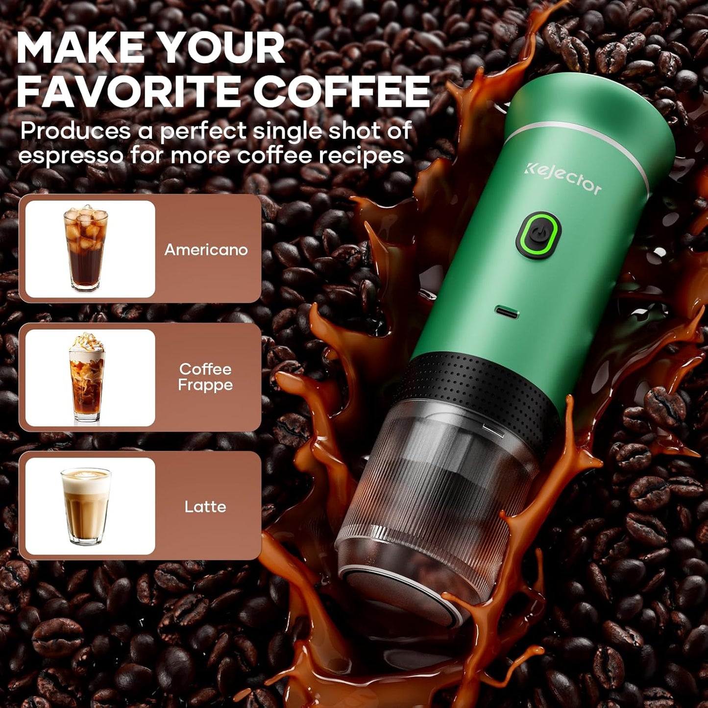 kejector Portable Coffee Maker Espresso Machine for Travel Nano Car Coffee Maker Compatible with Ground Coffee & Capsule for RV, Hiking Camping Office, Travel Espresso Maker Electric Green
