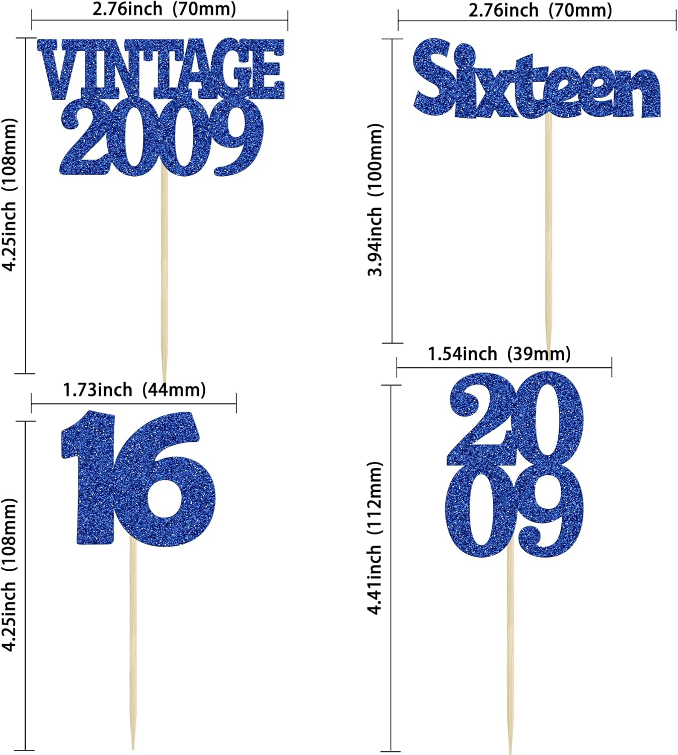 Gyufise 24pc 16th Birthday Cupcake Toppers - Deep Blue