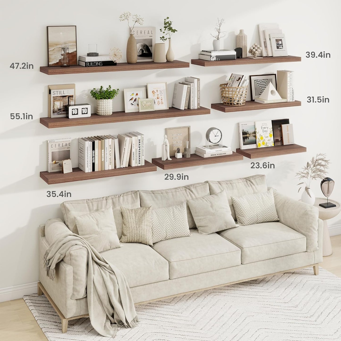 Fun Memories 24 Inch Floating Shelves for Wall, 9 Inch Deep Walnut Rustic Wood Wall Mounted Shelves for Bathroom, Kitchen, Living Room, Set of 2