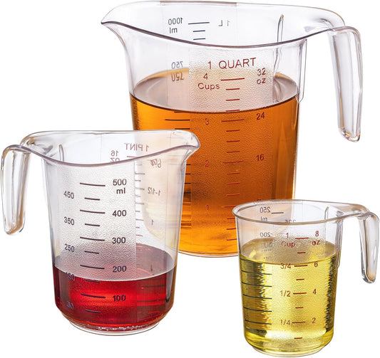 DaYammi Measuring Cups 3-Piece, Unbreakable Food-Grade Plastic Measuring Cup for Dishwasher, 1/2/4-Cup Nesting Liquid Measuring Cups for Prepping, Baking, Cooking, Readable Markings, Clear