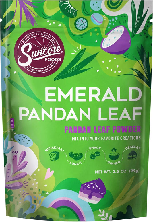 Suncore Foods Emerald Pandan Leaf Powder, Green Food Coloring Powder, Gluten-Free, Non-GMO, 3.5oz (1 Pack)