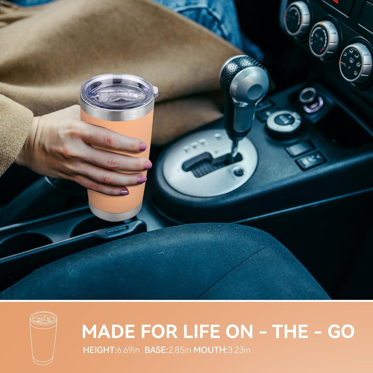20 oz Tumbler Stainless Steel Tumblers Bulk with Lid Double Wall Insulated Coffee Tumbler Cups for Hot & Cold Drinks Powder Coated Travel Coffee Tumbler Mug Metal (Cream Orange, 12 pack)