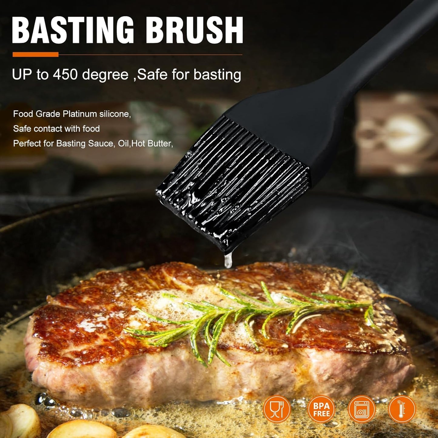Walfos Silicone Basting Pastry Brush, Heat Resistant Pastry Brush Set, Strong Steel Core and One-Pieces Design, Perfect for BBQ Grill Baking Kitchen Cooking, BPA Free and Dishwasher Safe (2 Pcs)