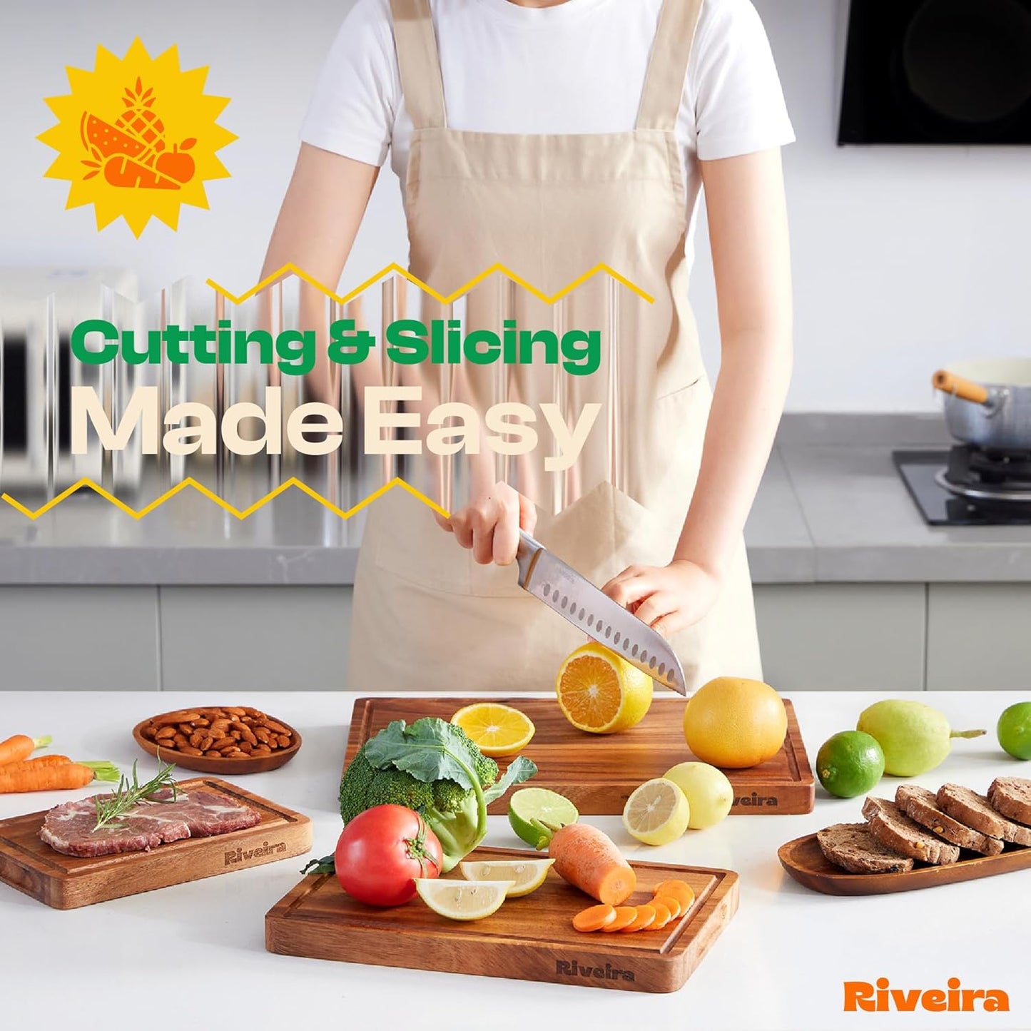 Riveira Walnut Cutting Board Set – Versatile And Durable: Set Of 3 Pcs Rectangular Wooden Cutting Board – Natural Wooden Cutting Boards For Kitchen – Complete Walnut Wooden Chopping Board