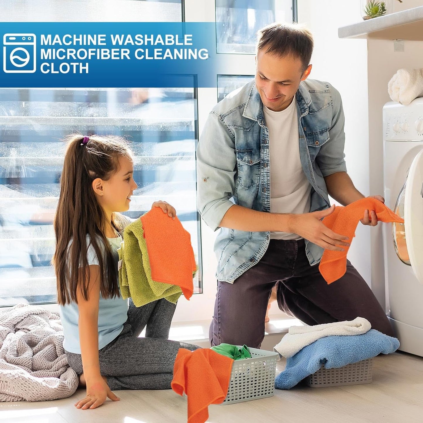 Tenare 100 Pack 12'' x 12'' Microfiber Cleaning Cloths Reusable Cleaning Rags Bulk Microfiber Towels Softer Highly Absorbent Washcloths for House Kitchen Car Window(Orange)