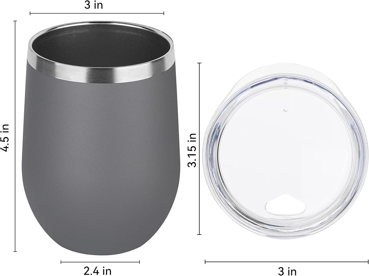 DOMICARE Stainless Steel Wine Tumbler Bulk with Lid, Personalized Insulated Tumblers Set, 12oz Travel Coffee Cups Pack of 4, Gray