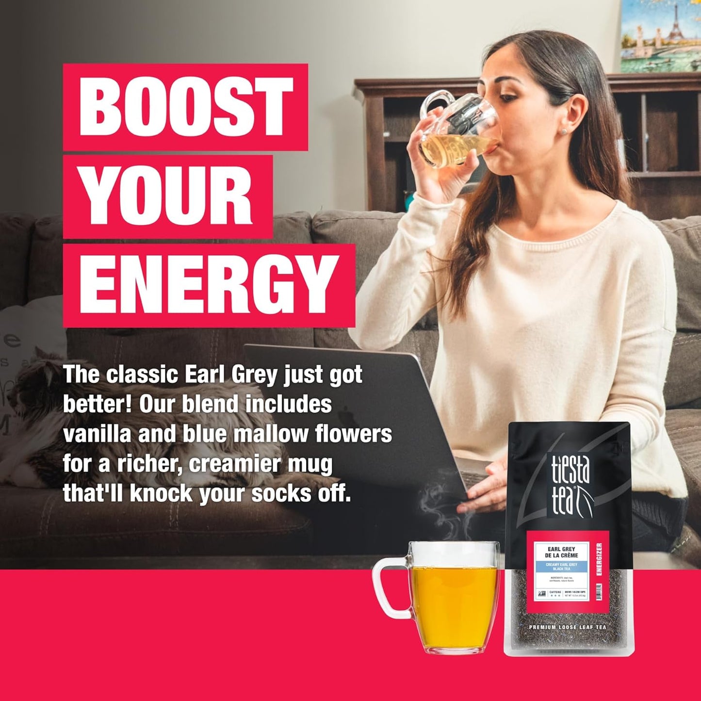 Tiesta Tea - Earl Grey de la Crème, Loose Leaf, Creamy Earl Grey Black Tea, Premium Blend, Caffeinated Black, Make Hot or Iced Brews Up to 200 Cups, 16 Ounce Resealable Bulk Pouch