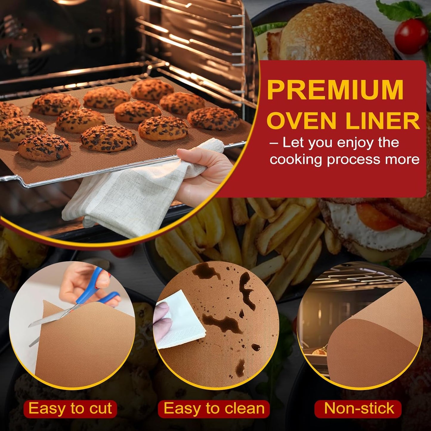 2 Pack Oven Liners for Bottom of Oven, 17"x25" Heavy Duty Non-Stick Oven Liner Mat, Reusable Heat Resistant Grill & Baking Mat, BPA/PFOA Free Roaster Liners, Fits Electric, Gas, Toaster Ovens (Copper)