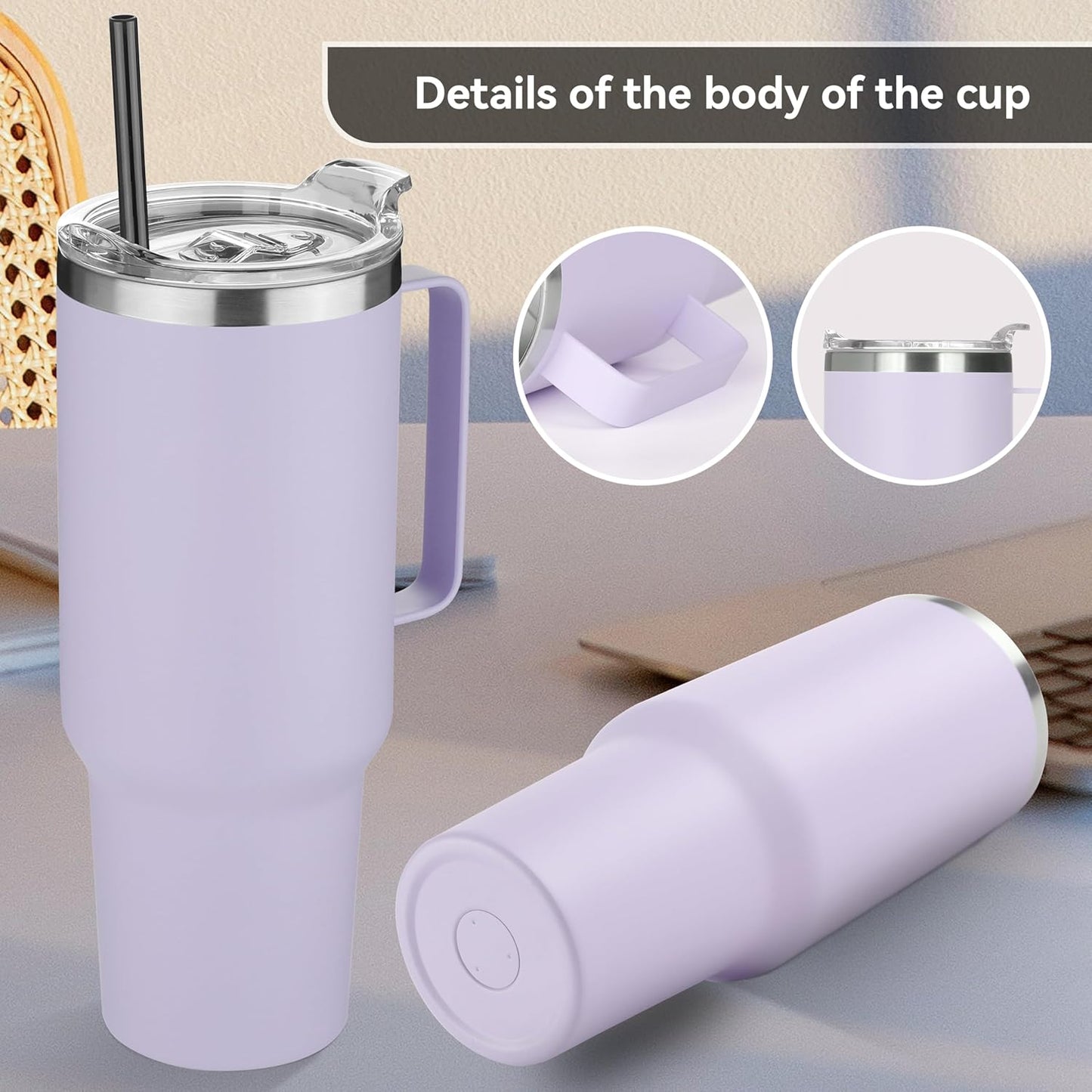 HASLE OUTFITTERS 40 oz Stainless Steel Tumbler with Handle, Vacuum Insulated Tumblers Bulk, Reusable Double Wall Travel Coffee Mug, Durable Powder Coated Water Bottle(Purple, 1)