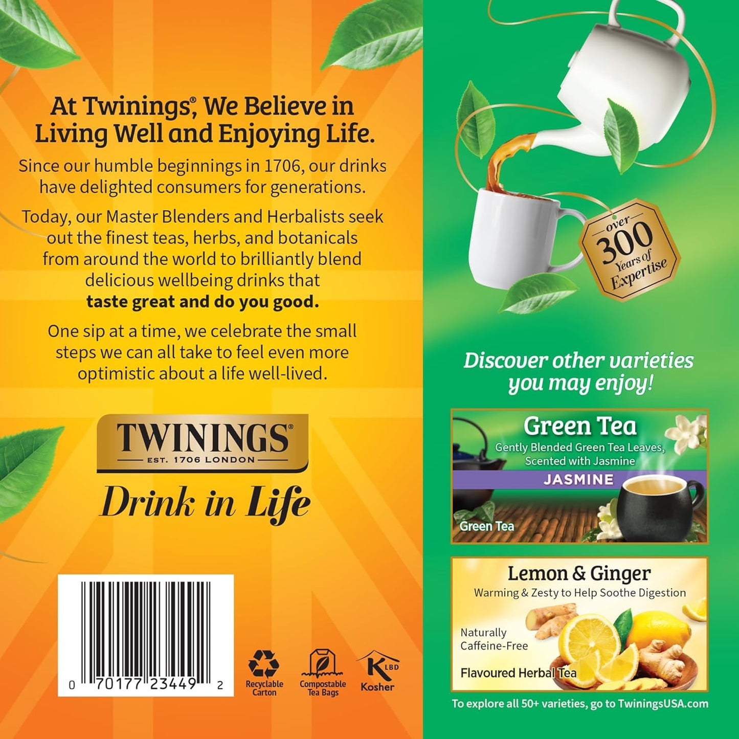 Twinings Pure Green Tea Individually Wrapped Bags, 100 Count (Pack of 1), Smooth & Refreshing, Caffeinated, Enjoy Hot or Iced, 100 Teabags