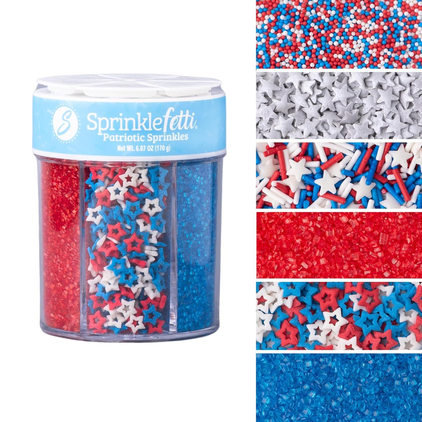 Sweets Indeed Sprinkles 6 Cell Edible Sprinkle Mix Jimmies Perfect for Cake Decorations Baking Ice Cream Cookies Cupcake Topper (Patriotic)