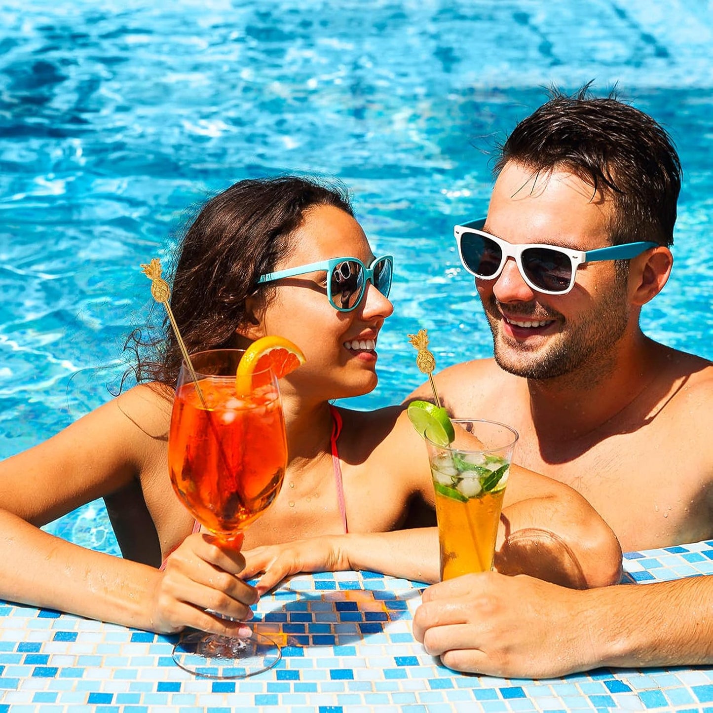 Pineapple Drink Stirrer Sticks Stainless Steel Coffee Beverage Stirrers，Set of 4 Cocktail Swizzle Stick,7.28", Gold