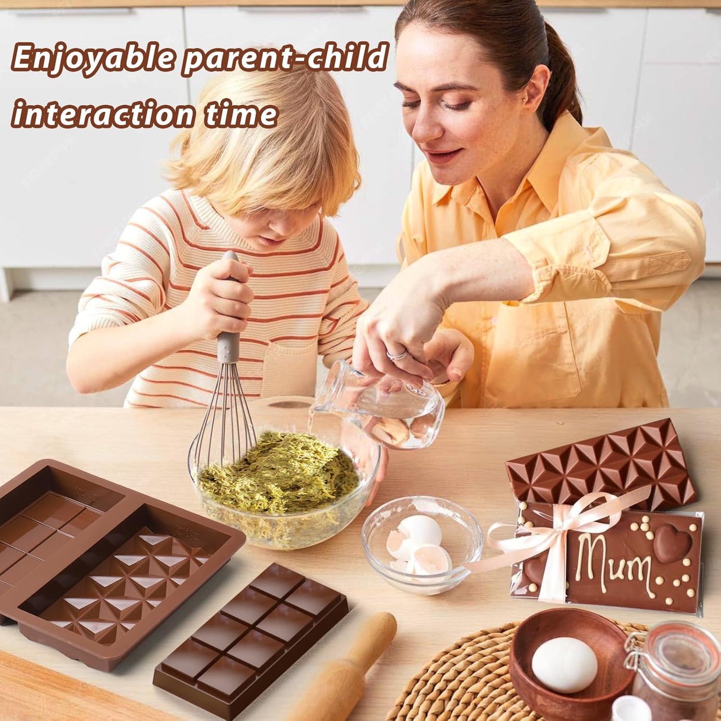 Mity rain Chocolate Bar Mold Deep - 1 inch Deep Thick Non-Stick Silicone Molds for Stuffed Dubai Chocolate Bar Pistachio, Large Food-Grade Candy Bar Mold with 50 bags for Filling & Snacks