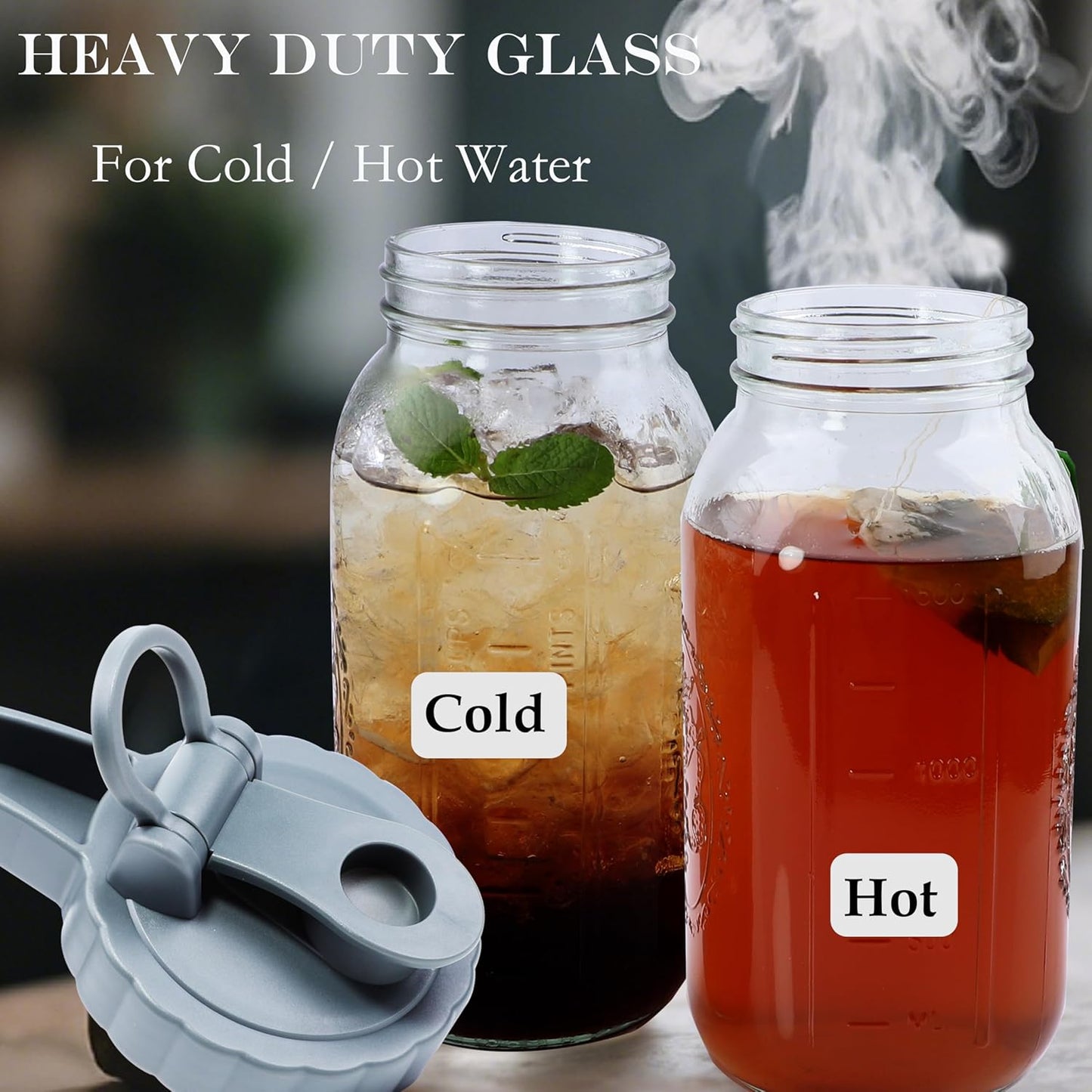 64 Oz Glass Mason Jar Water Pitcher With Lid Half Gallon Wide Mouth Sun Tea Pitchers 2 Quart Cold Brew Hot Water Jug Carafe For Coffee,Lemonade, Beverage,Milk,Juice Container For Refrigerator