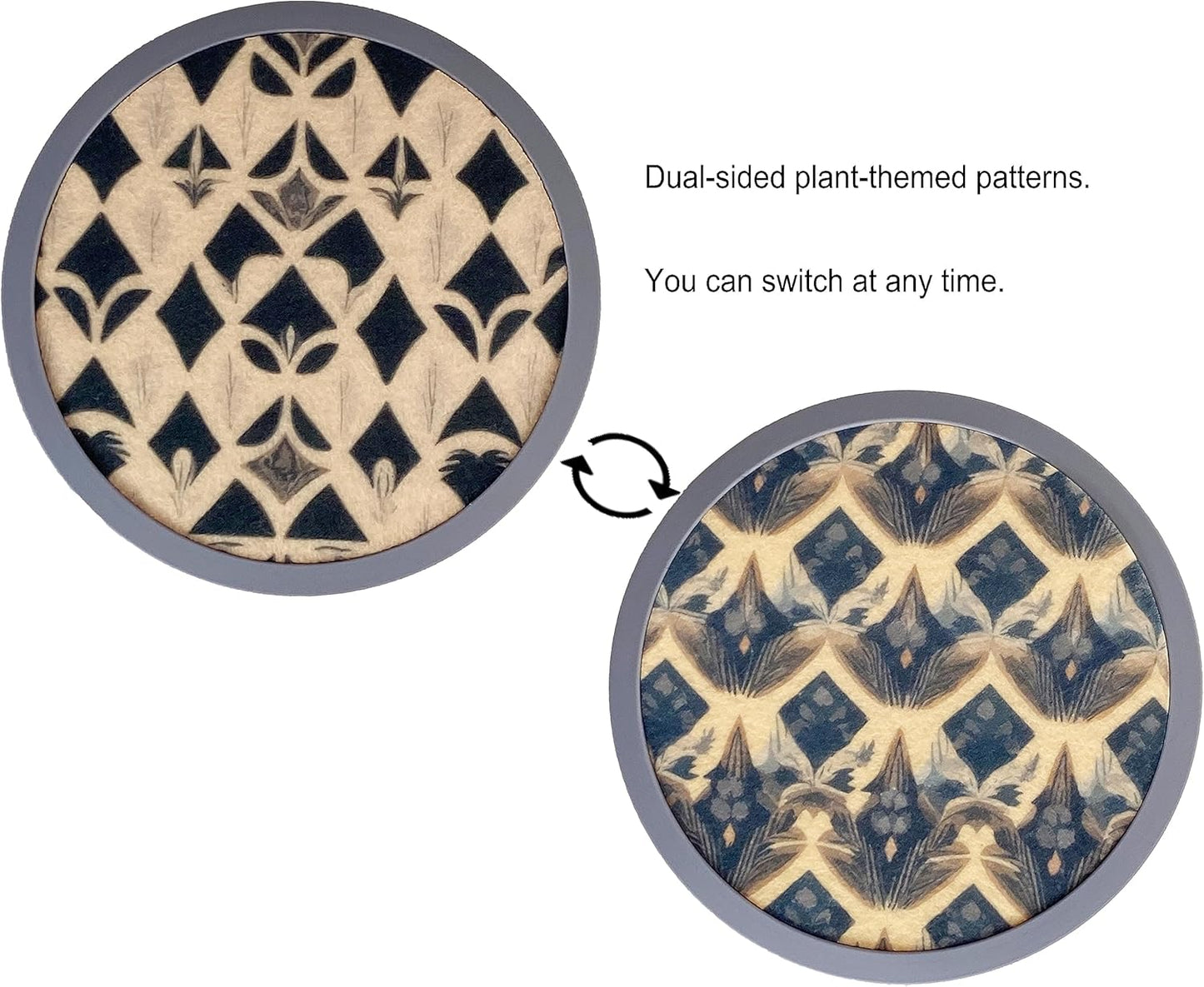 Absorbent Coasters for Drinks with Holder - 6packs, Silicone Coaster with Soft Felt Insert (4.3 inch Coasters with 4.5 inch Holder, Dual-Sided Ears of Wheat Artistry)