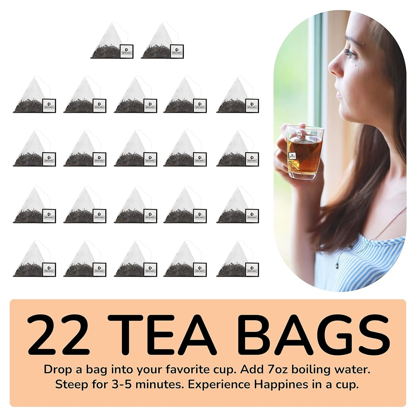 BREWIX, Darjeeling Golden Summer Tea From Himalayas (22 Pyramid Tea Bags) | High Grown in the Himalayas | Long Leaf Tea, Packed in Resealable Ziplock Pouch