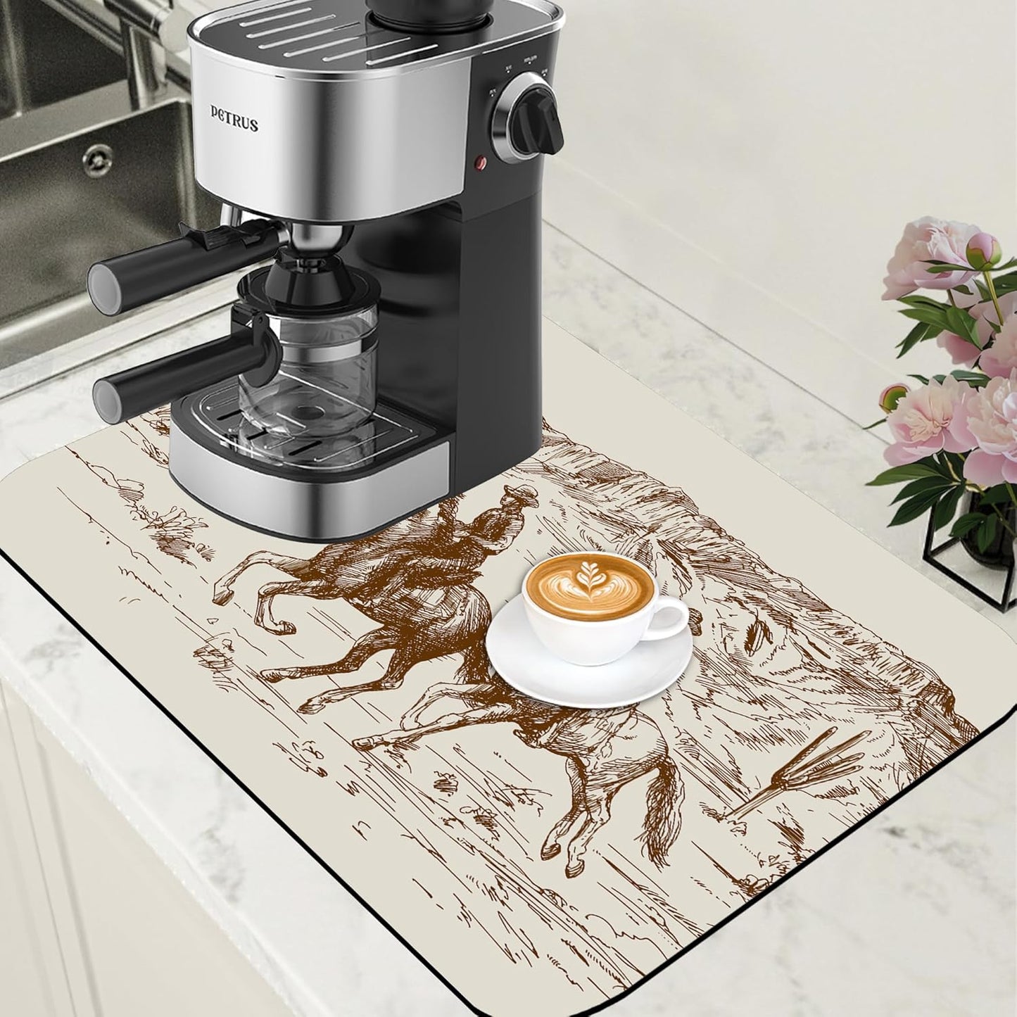 Dish Drying Mat Desert with Cowboys Coffee Bar Mat for Countertop Absorbent Coffee Mat Rubber Backed Hide Stain Dish Drainer Rack Mat Coffee Maker Coffee Pot Dining Room Decoration 15.7 x 23.6 Inch