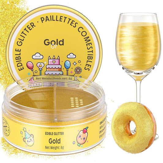 Nomeca Edible Glitter for Drinks Cakes, 8 grams Food Grade Luster Dust Sprinkles Glitter for Cake Decorations, DIY Cocktails, Beverages & Cake Decorating, Dessert Cake Topper (1-Glod)