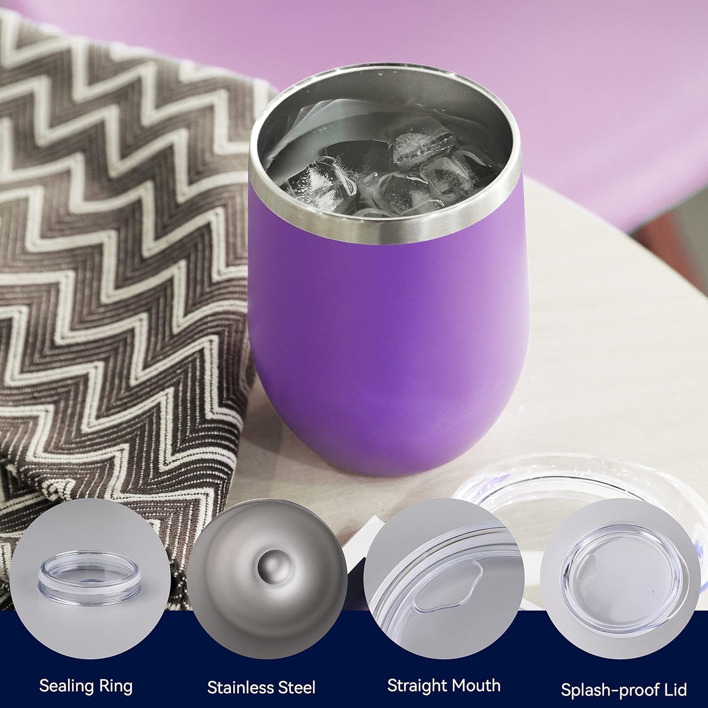 DOMICARE Stainless Steel Wine Tumbler Bulk with Lid, Personalized Insulated Tumblers Set, 12oz Travel Coffee Cups Pack of 16, Purple