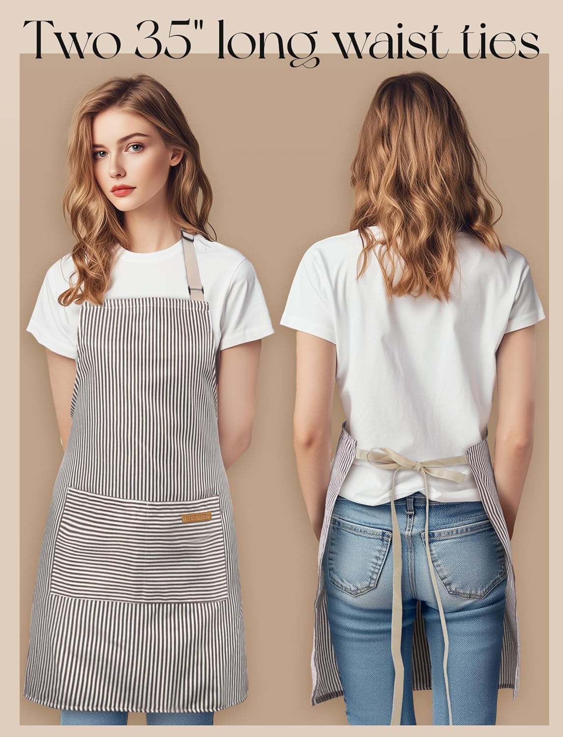 2 Pack Kitchen Cooking Aprons, Soft Aprons for Women Men with 2 Pockets Chef Apron with Adjustable Neck Strap and Long Tie