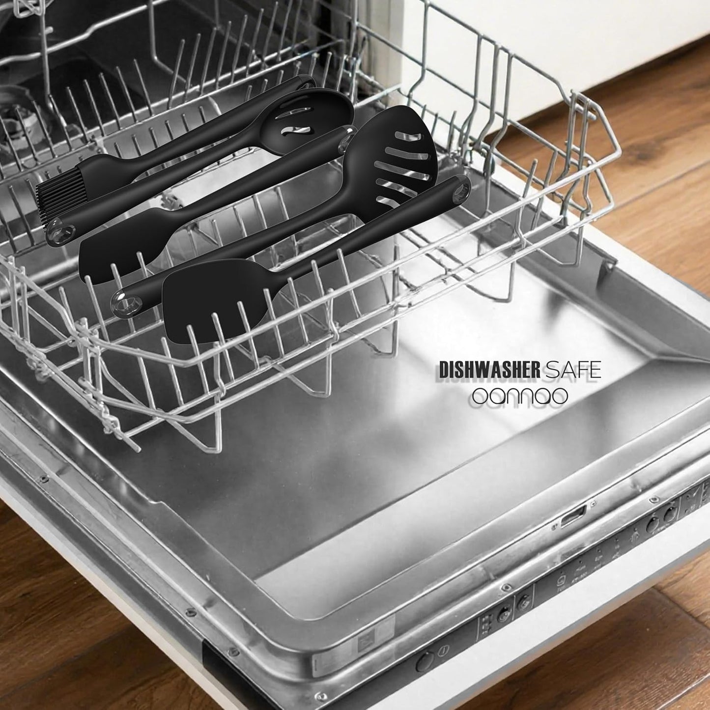 Thickened Silicone Kitchen Utensils Set, 600°F Heat Resistant Silicone Cooking Utensils, Spatula, Spoon, Whisk, Tongs, Kitchen Gadgets Sets for Nonstick Cookware, Dishwasher Safe BPA Free (Black)