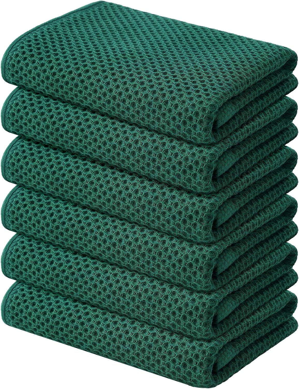 Kitinjoy 100% Cotton Waffle Weave Kitchen Towels, 6-Pack Super Soft and Absorbent Dish Towels for Drying Dishes, Kitchen Hand Towels, 13 in x 28 in, Dark Green