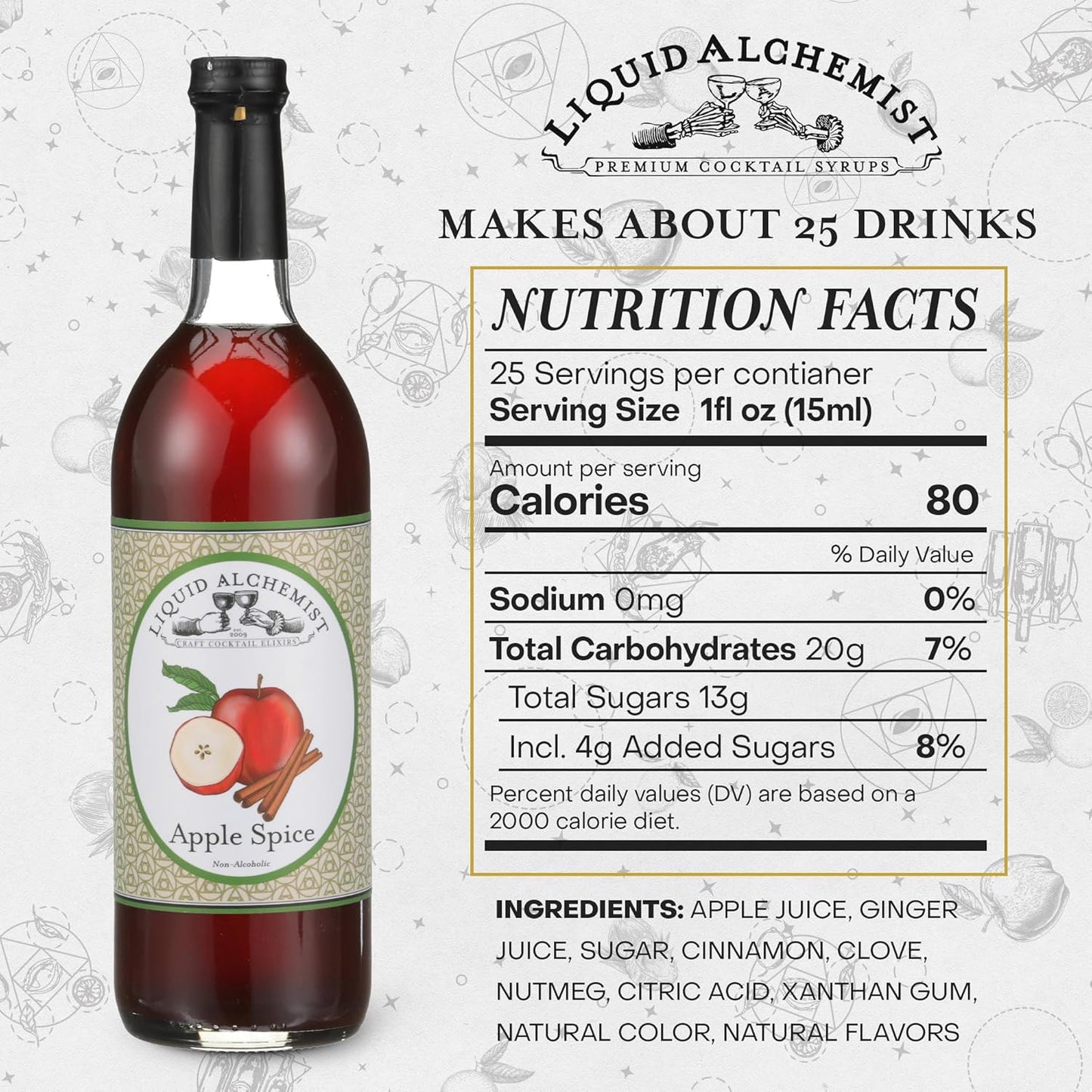 Liquid Alchemist Apple Spice Syrup for Cocktails - Real Ingredients Make our Apple Syrup for Drinks Perfect for a Fall Themed Old Fashioned Mix (25 oz)