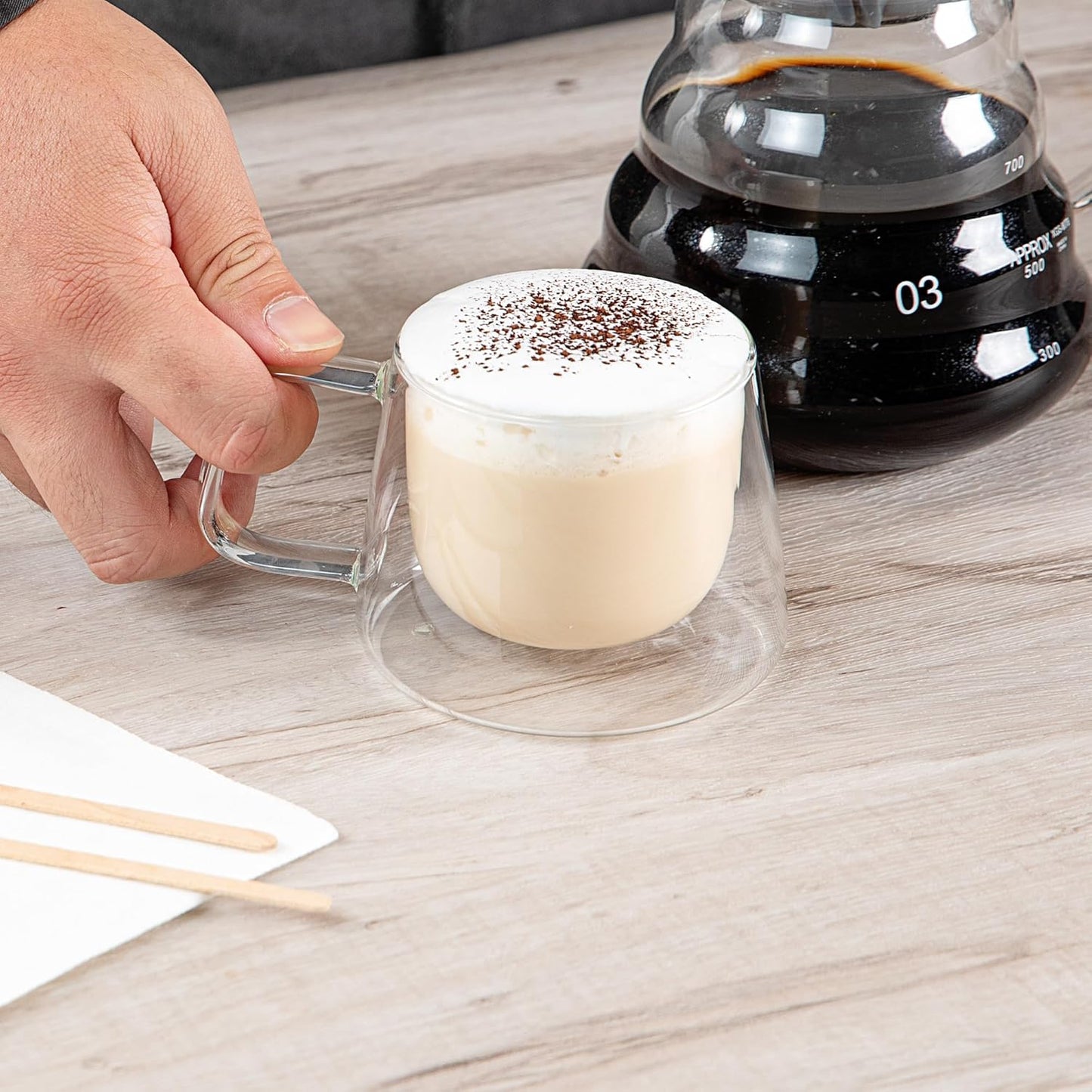 Restaurantware-Forma Professional 6.8 Ounce Double Wall Coffee Mugs, 12 Insulated Coffee Mugs With Handle - Dishwashable, Reusable, Clear Glass Beverage Cups, Freezable, For Hot Or Cold Beverages