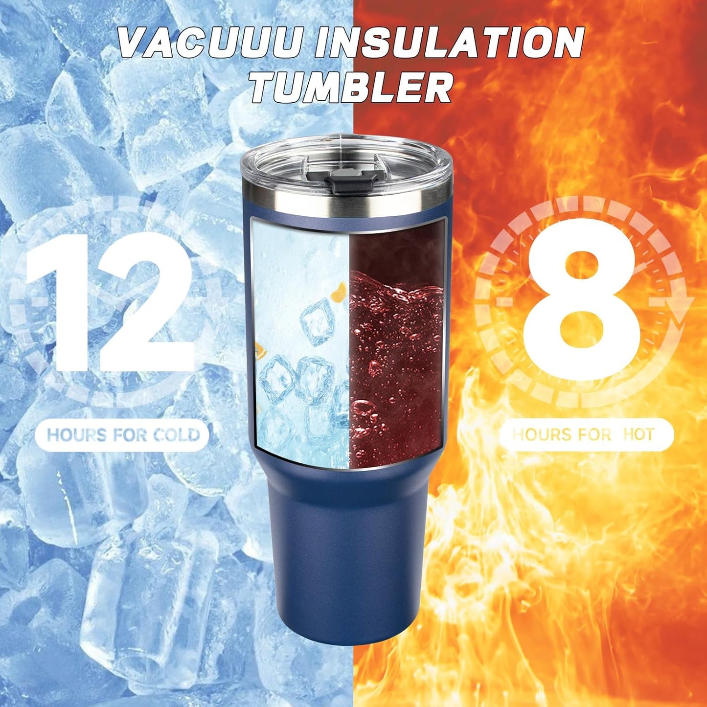 40 oz Tumbler with Lids and Straws, Stainless Steel Insulated Coffee Tumbler, Double Wall Vacuum Insulated Travel Mug Cup, Leakproof Thermal Coffee Cup for Hot and Cold Drinks (Navy Blue)