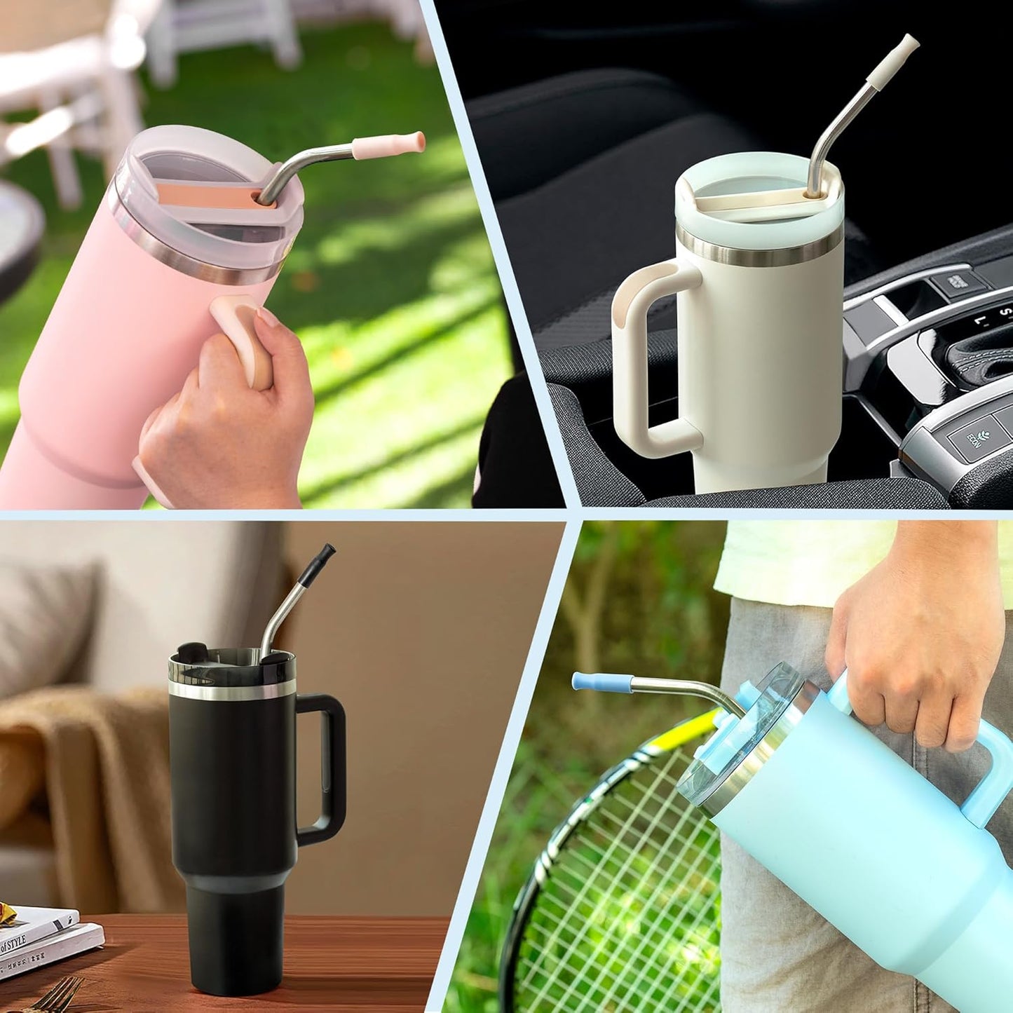 Reusable Stainless Steel Straws with Silicone Tip for Stanley 30oz, Metal Drinking Straws for 30oz Tumbler,3 Bent Tubes & 6 Tips& 1 Cleanr Brush (Cream)