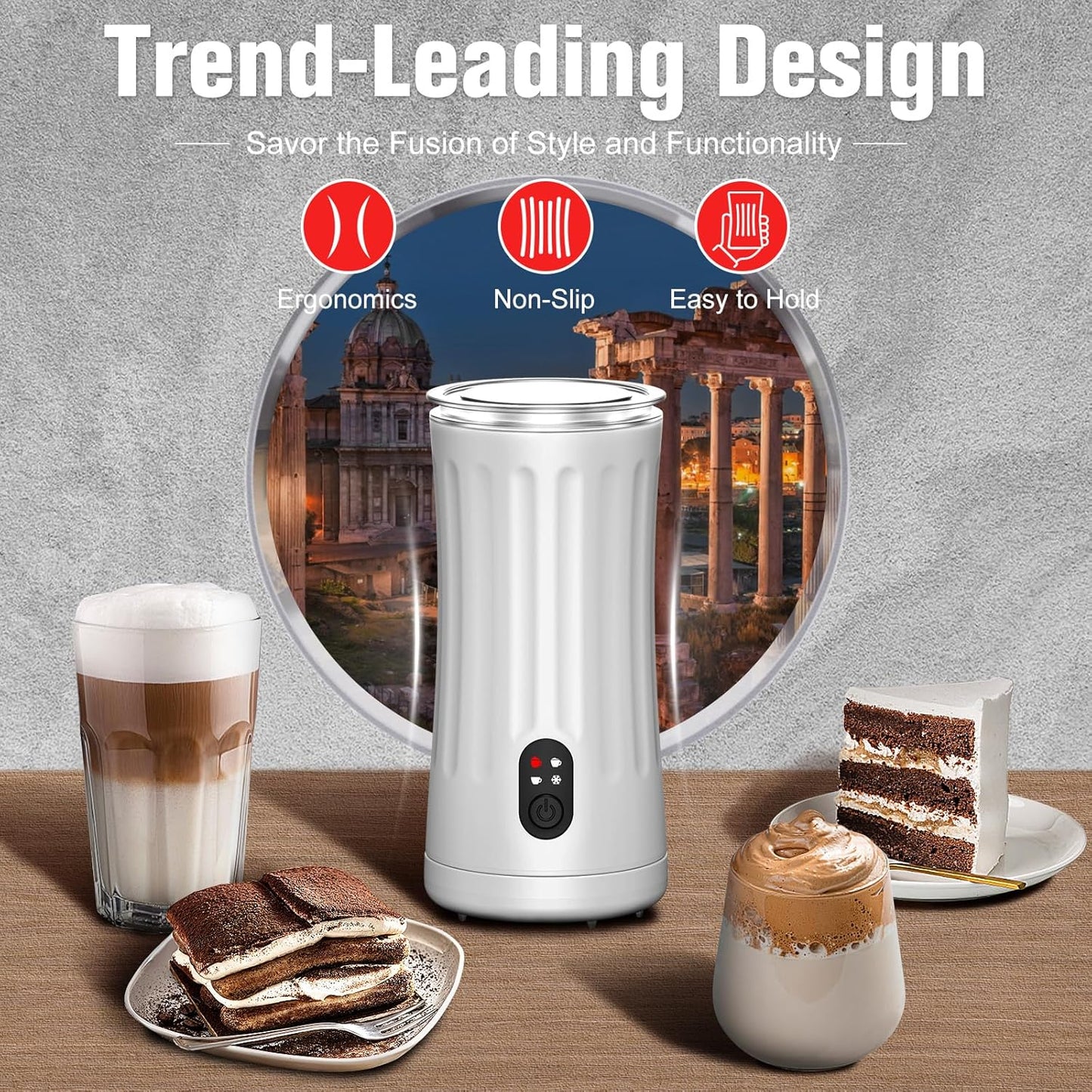 Electric Milk Frother, 4-in-1 Milk Steamer and Frother, 8.1oz/240ml Automatic Warm and Cold Foam Maker, Auto Shut-Off Frother for Coffee, Latte, Cappuccino, Macchiato(White)