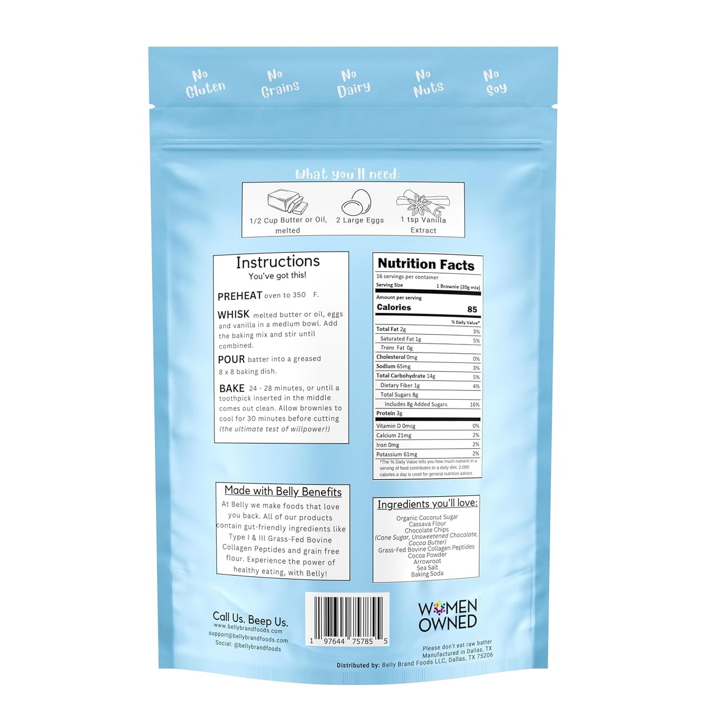 Belly Brownie Mix with Collagen Protein | High-Protein | Fudgy Brownies | Grain-Free Dairy-Free Nut-Free | Healthy Snacks For Adults & Kids | Women-Owned Business | 11.4 oz | 3 Pack