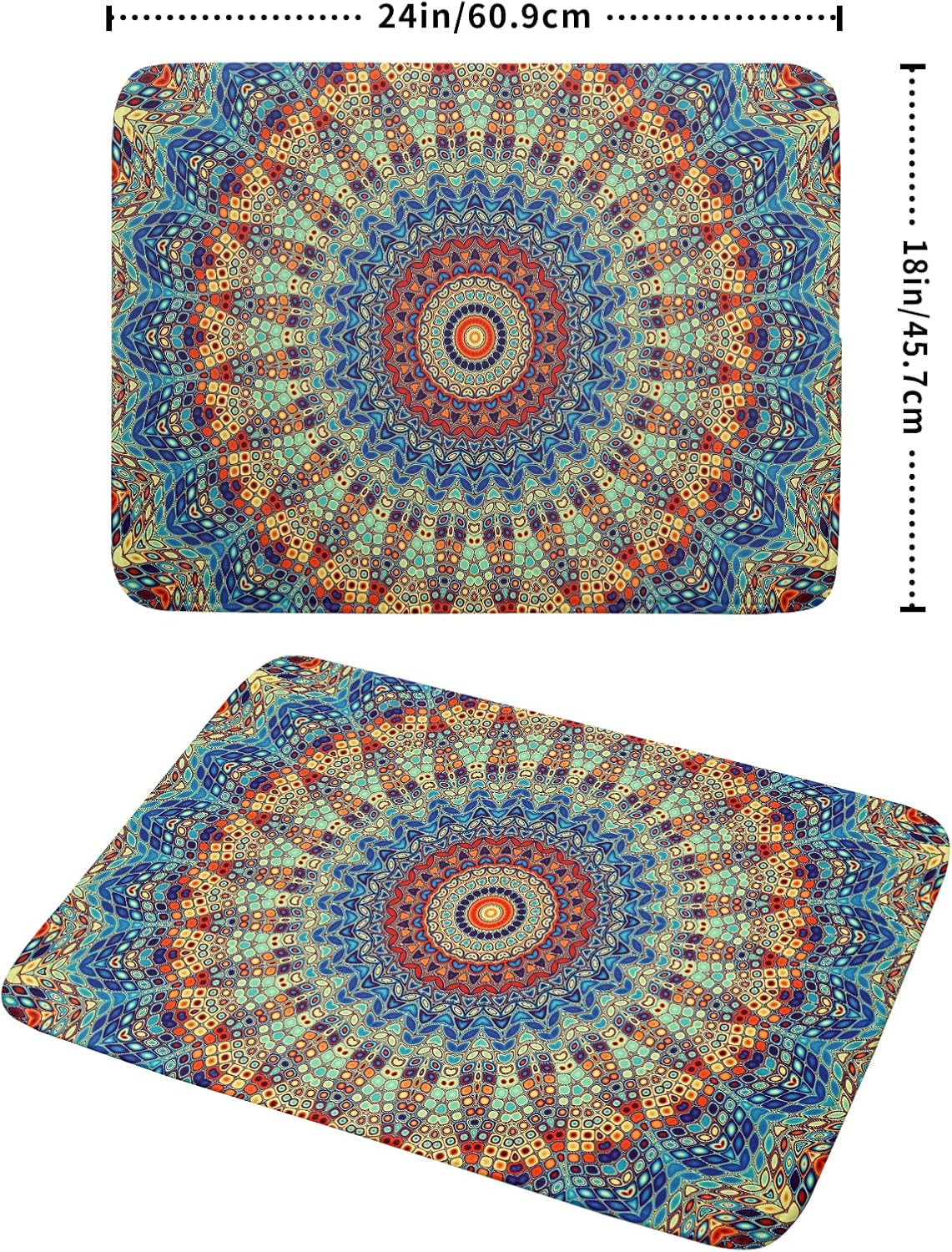 Bohemian Mandala Dish Drying Mat for Kitchen Counter Boho Ethnic Drying Mat 18 x 24 Inch with High Absorbent Reversible Microfiber Dish Drying Pad Dish Rack Pad Drainer Mat for Coffee Bar