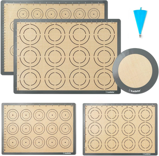 Silicone Baking Mat Set of 5, Katbite Food Grade Non-stick Reusable Cookie Sheet Bakeware Mats for Making Macaron, Cookie, Pizza, Pastry