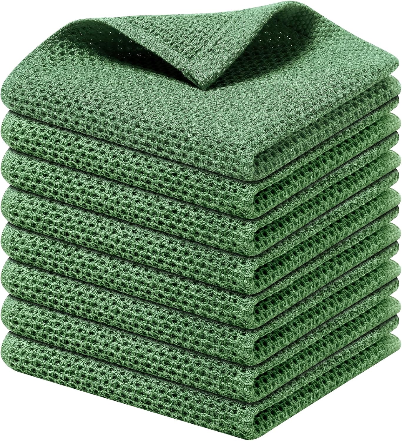 Kitinjoy 100% Cotton Kitchen Dish Cloths, 8 Pack Waffle Weave Ultra Soft Absorbent Dish Towels for Drying Dishes Quick Drying Kitchen Towels Dish Rags, 12 X 12 Inches, Grass Green