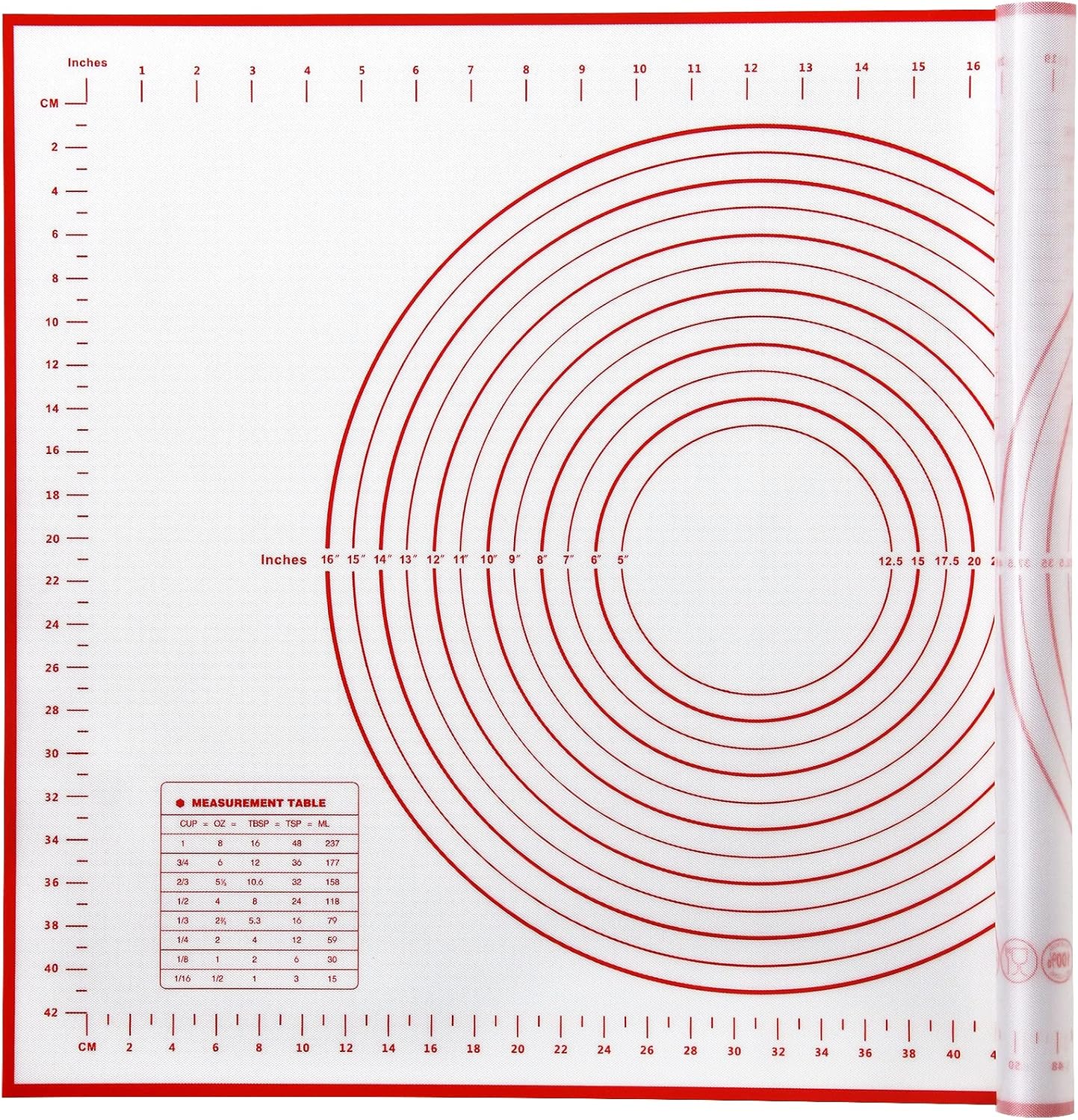 Yansumi Silicone Pastry Mat Extra Large Non-Slip Mat for Rolling Dough Pie Crust and Baking Non-Stick with Measurements(XL,28"L x 20"W, Red)