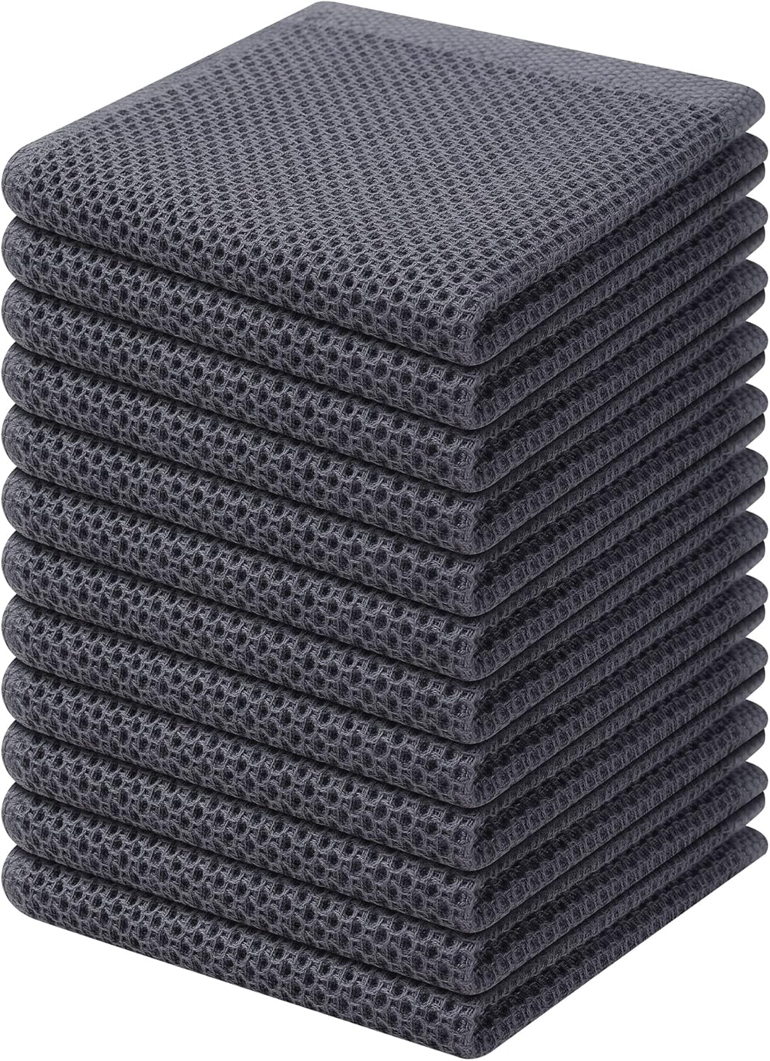 Kitinjoy 100% Cotton Kitchen Dish Cloths, 12 Pack Waffle Weave Ultra Soft Absorbent Dish Towels for Drying Dishes Quick Drying Kitchen Towels Dish Rags, 12 X 12Inch, Dark Grey