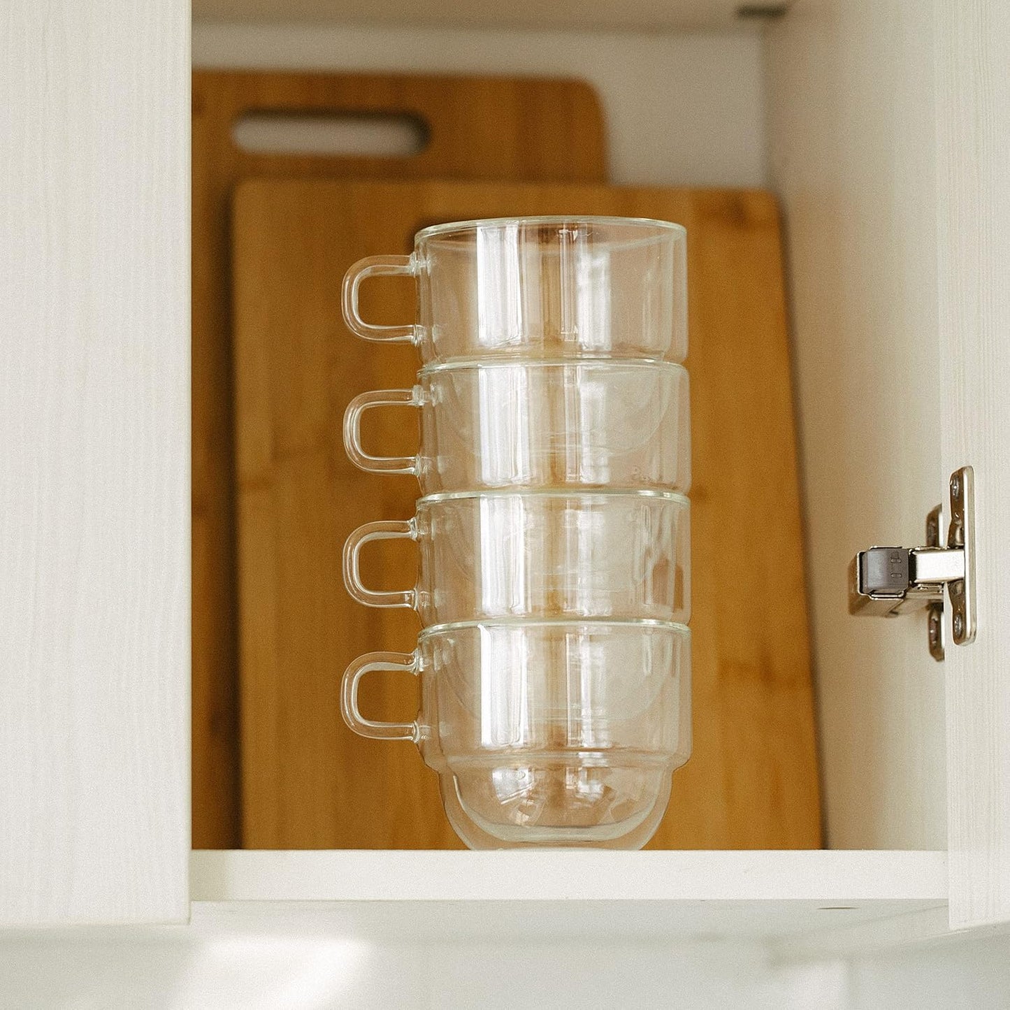 BTaT- Stackable Insulated Coffee Mugs, 4 Pack, 8 oz(240 ml), Stackable Glass Mugs, Double Wall Glass Coffee Cups, Tea Cups