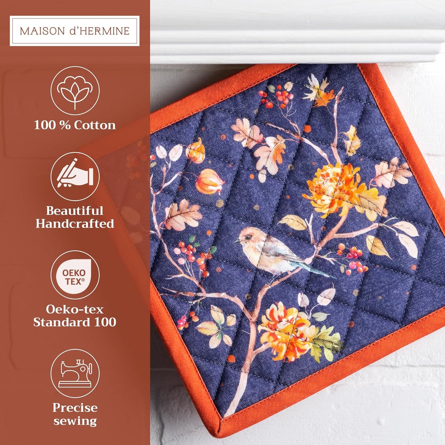 Maison d' Hermine Pot Holders Set 100% Cotton Heat Resistant Potholders 8" x 8" Hot Pads with Loop BBQ, Cooking, Baking, Grilling, Kitchen, Handling Hot Pans (Pack of 2, Kelim - Infinity)